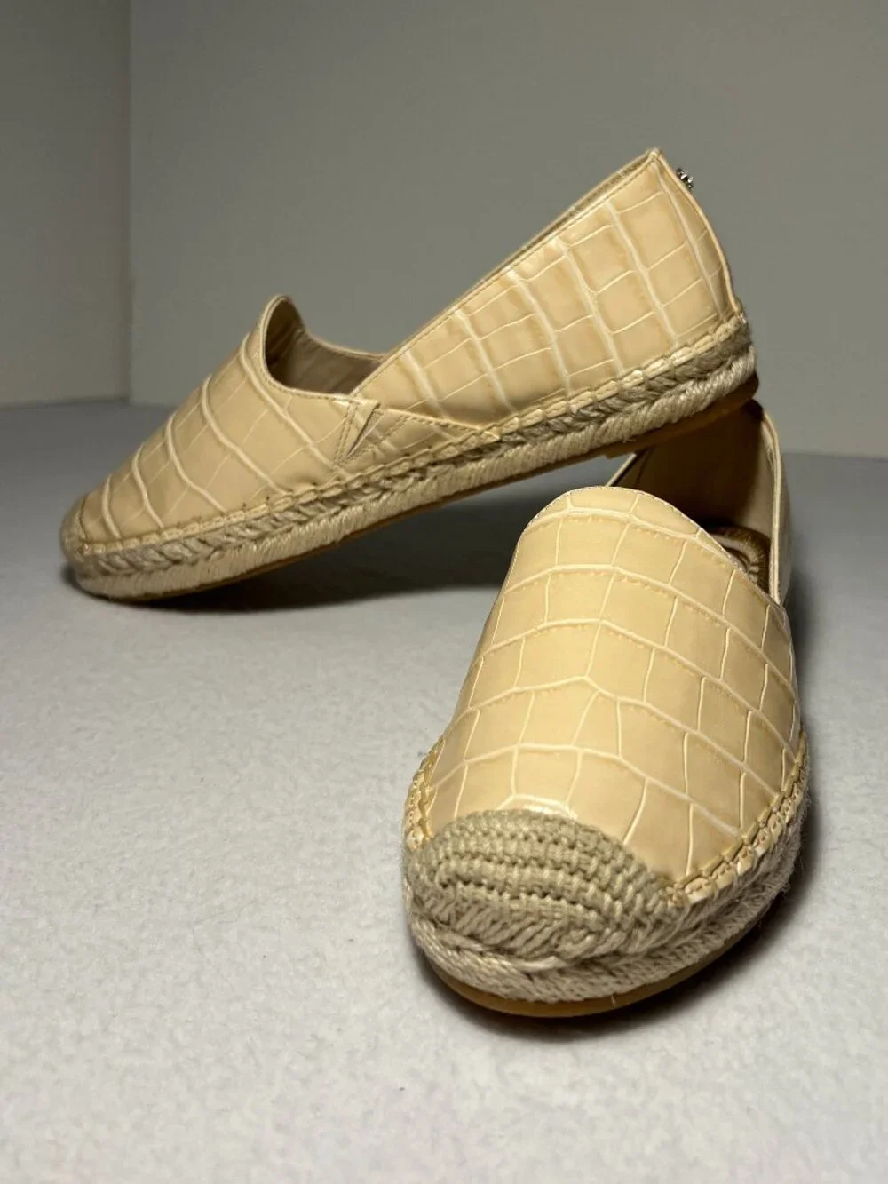 Sam Edelman Women’s 7 Eggshell/cream Kesia Leather Slip-On Espadrille Flat Croco